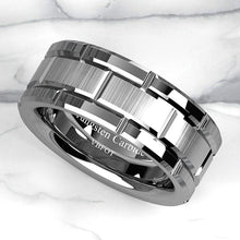 Load image into Gallery viewer, Tungsten Carbide Wedding Band Rings for Men Silver Brushed Bricked Pattern - Jewelry Store by Erik Rayo
