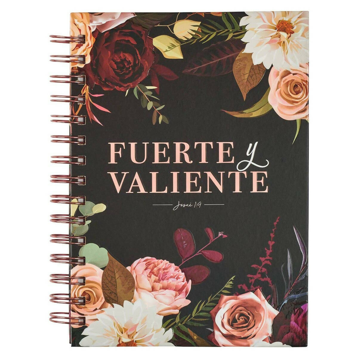 Diario Espiral Negro Floral Fuerte y Valiente Jos. 1:9