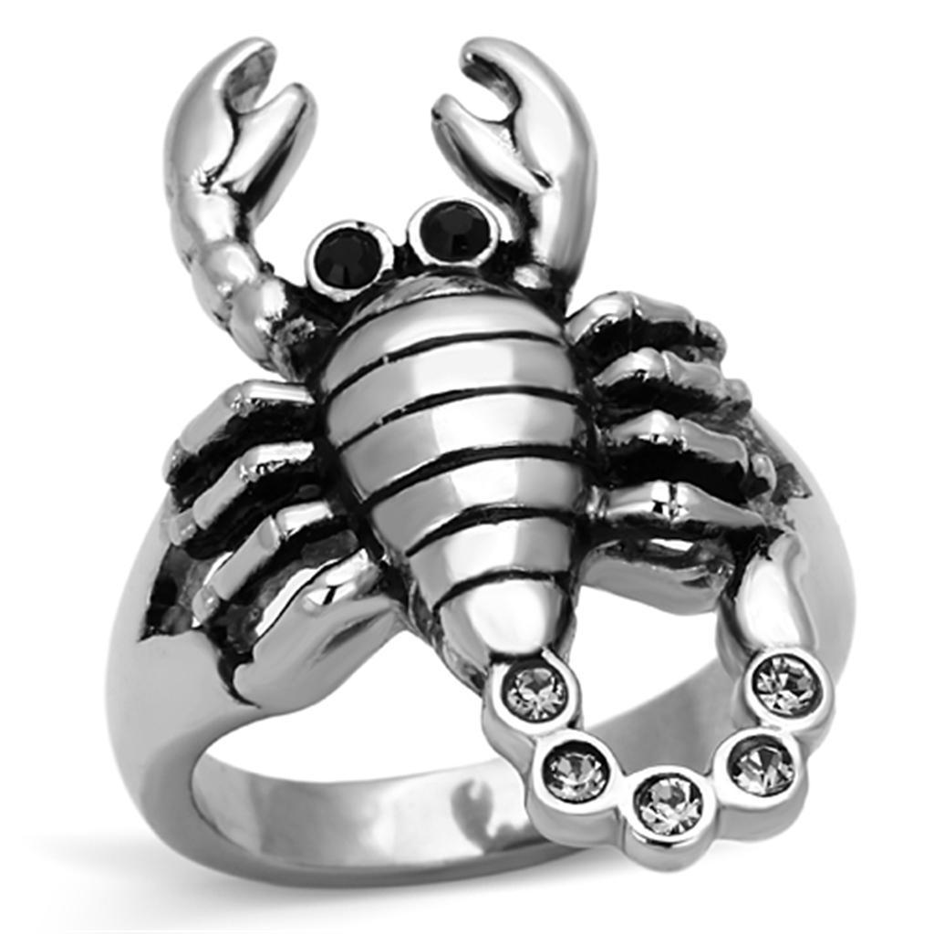 Scorpion Ring Anillo Para Mujer y Hombre 316L with Top Grade Crystal in Jet - Jewelry Store by Erik Rayo