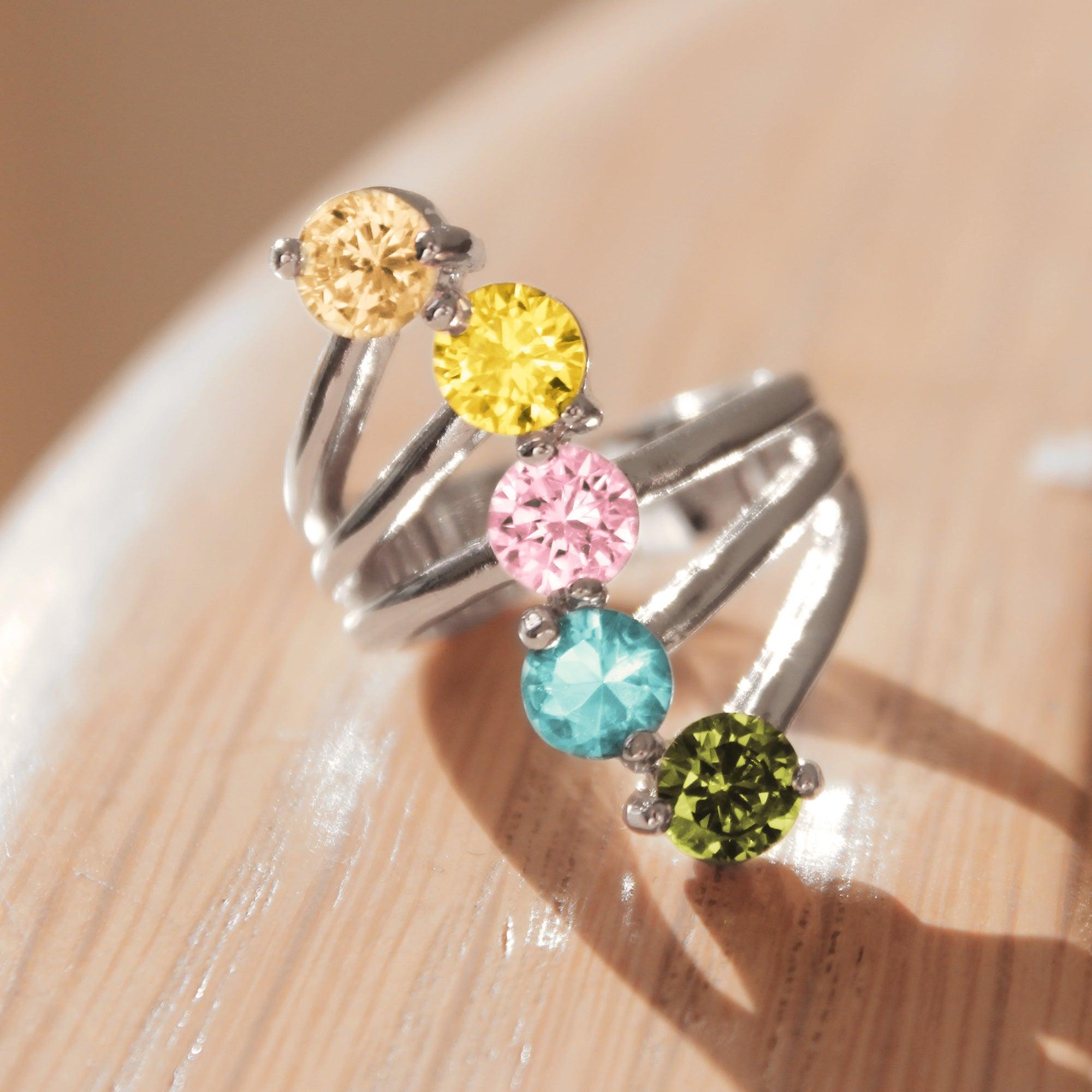 Sigrid Cocktail Ring - 316L Stainless Steel, AAA CZ , Multi Color - TK2876 - Jewelry Store by Erik Rayo