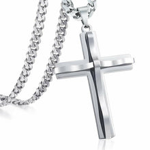 Load image into Gallery viewer, Silver Cross Necklace with Curb Chain Pendant 18-30 Inches Stainless Steel - Jewelry Store by Erik Rayo
