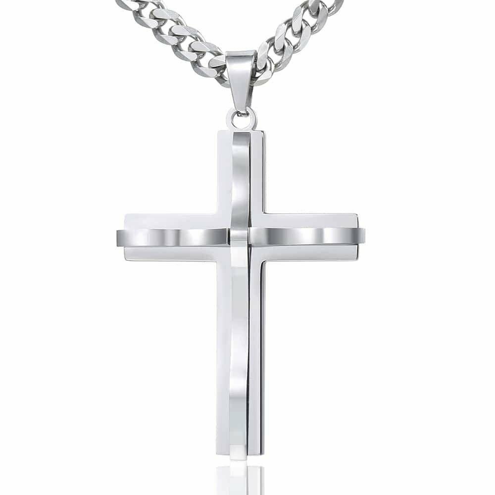 Silver Cross Necklace with Curb Chain Pendant 18-30 Inches Stainless Steel - Jewelry Store by Erik Rayo