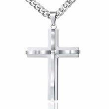 Load image into Gallery viewer, Silver Cross Necklace with Curb Chain Pendant 18-30 Inches Stainless Steel - Jewelry Store by Erik Rayo
