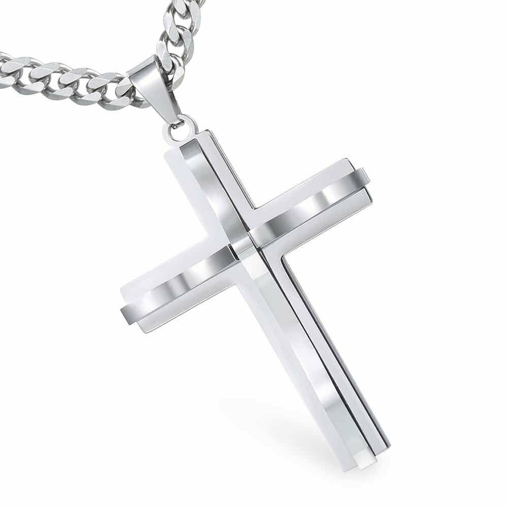 Silver Cross Necklace with Curb Chain Pendant 18-30 Inches Stainless Steel - Jewelry Store by Erik Rayo