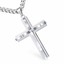 Load image into Gallery viewer, Silver Cross Necklace with Curb Chain Pendant 18-30 Inches Stainless Steel - Jewelry Store by Erik Rayo
