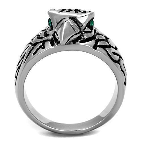 Silver Eagle Ring Anillo Para Mujer y Hombre 316L Stainless Steel Ring with Top Grade Crystal in Emerald - Jewelry Store by Erik Rayo