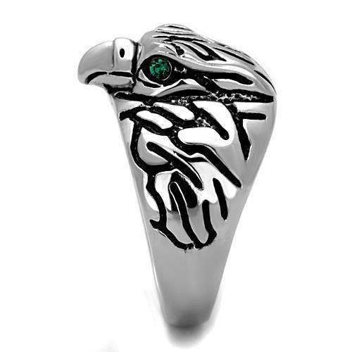 Silver Eagle Ring Anillo Para Mujer y Hombre 316L Stainless Steel Ring with Top Grade Crystal in Emerald - Jewelry Store by Erik Rayo