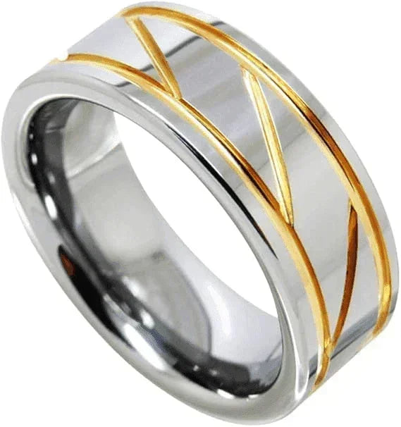 Men’s Wedding Band Rings - Silver Polish 18K Gold Line Inlay - Modern Wedding Rings for Men & Women - Jewelry Store by Erik Rayo