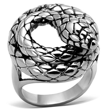 Silver Snake Ring Anillo Para Hombre Mujer y Ninos Unisex Kids 316L Stainless Steel Ring with Epoxy in Jet - Jewelry Store by Erik Rayo