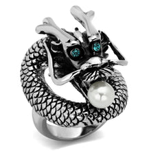 Load image into Gallery viewer, Silver Womens Dragon Ring Pearl Anillo Para Mujer y Ninos Unisex Kids 316L Stainless Steel Ring - Jewelry Store by Erik Rayo
