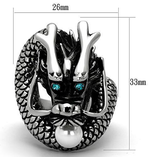 Silver Womens Dragon Ring Pearl Anillo Para Mujer 316L Stainless Steel Ring - Jewelry Store by Erik Rayo