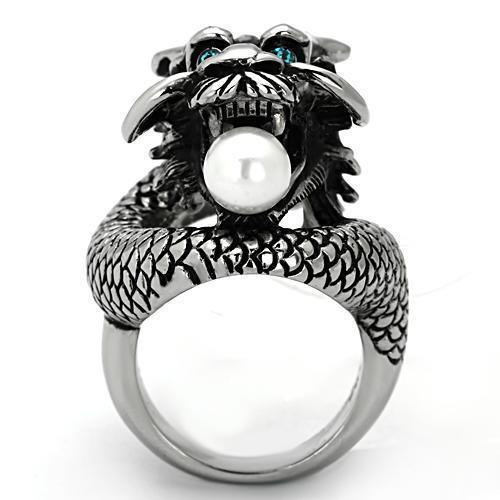 Silver Womens Dragon Ring Pearl Anillo Para Mujer 316L Stainless Steel Ring - Jewelry Store by Erik Rayo