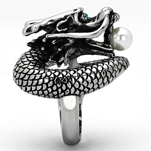 Silver Womens Dragon Ring Pearl Anillo Para Mujer 316L Stainless Steel Ring - Jewelry Store by Erik Rayo