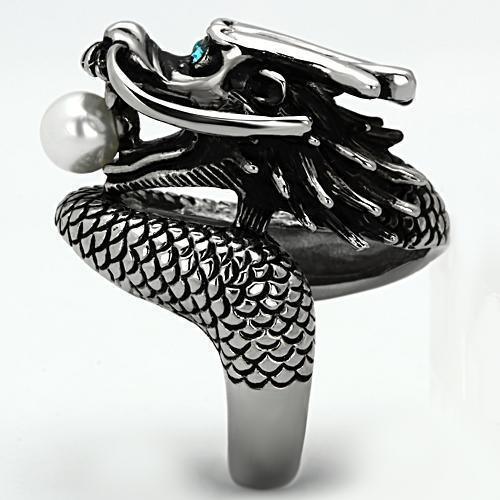 Silver Womens Dragon Ring Pearl Anillo Para Mujer 316L Stainless Steel Ring - Jewelry Store by Erik Rayo