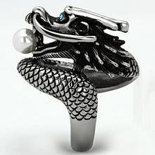 Load image into Gallery viewer, Silver Womens Dragon Ring Pearl Anillo Para Mujer y Ninos Unisex Kids 316L Stainless Steel Ring - Jewelry Store by Erik Rayo
