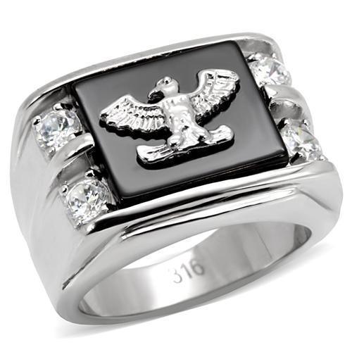 Silver Womens Eagle Ring Anillo Para Mujer 316L Stainless Steel Ring with Top Grade Crystal in Clear Amare - Jewelry Store by Erik Rayo