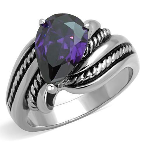 Silver Womens Ring Anillo Para Mujer 316L Stainless Steel Ring with AAA Grade CZ Dark Amethyst - Jewelry Store by Erik Rayo