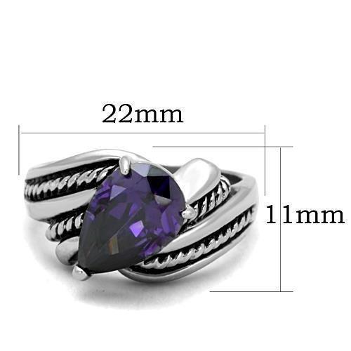 Silver Womens Ring Anillo Para Mujer 316L Stainless Steel Ring with AAA Grade CZ Dark Amethyst - Jewelry Store by Erik Rayo