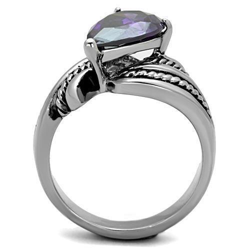 Silver Womens Ring Anillo Para Mujer 316L Stainless Steel Ring with AAA Grade CZ Dark Amethyst - Jewelry Store by Erik Rayo