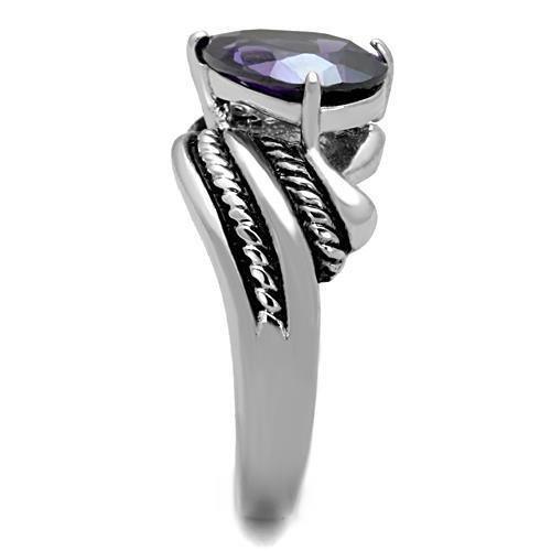 Silver Womens Ring Anillo Para Mujer 316L Stainless Steel Ring with AAA Grade CZ Dark Amethyst - Jewelry Store by Erik Rayo