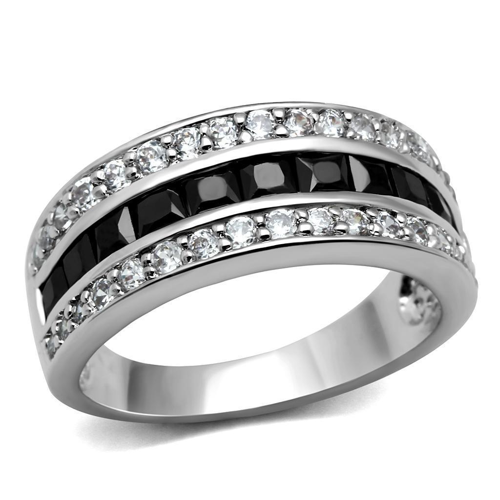 Silver Womens Ring Anillo Para Mujer 316L Stainless Steel Ring with AAA Grade CZ in Black Diamond - Jewelry Store by Erik Rayo