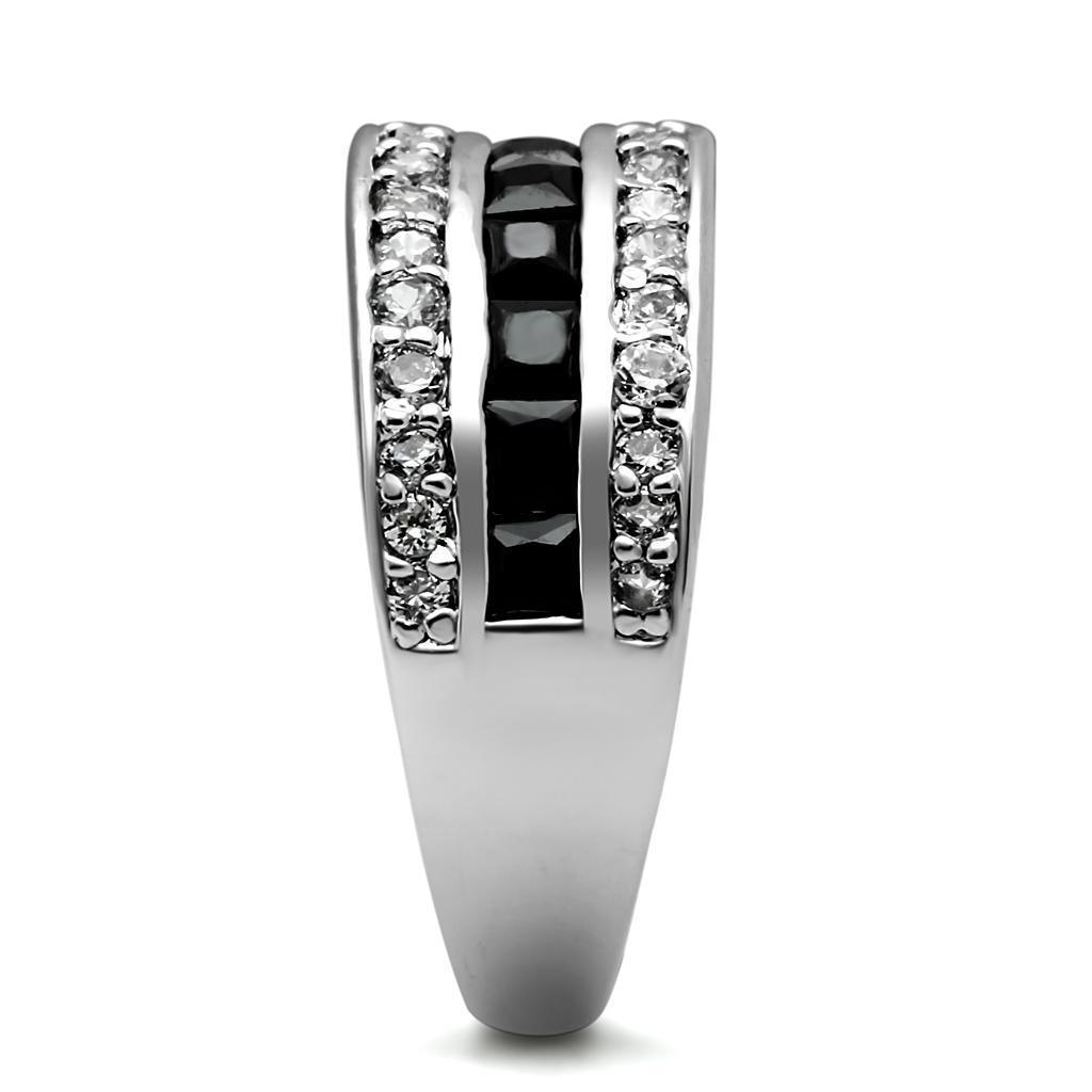 Silver Womens Ring Anillo Para Mujer 316L Stainless Steel Ring with AAA Grade CZ in Black Diamond - Jewelry Store by Erik Rayo
