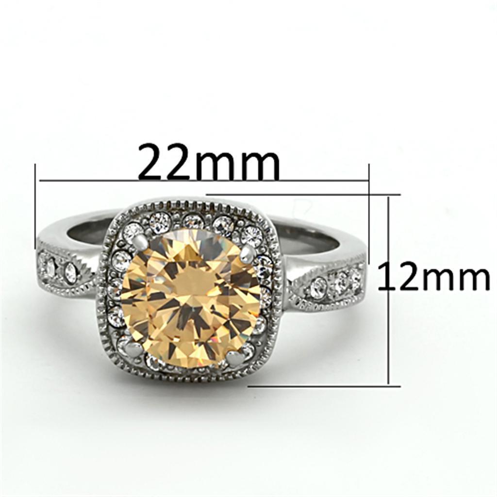 Silver Womens Ring Anillo Para Mujer 316L Stainless Steel Ring with AAA Grade CZ in Champagne Color - Jewelry Store by Erik Rayo