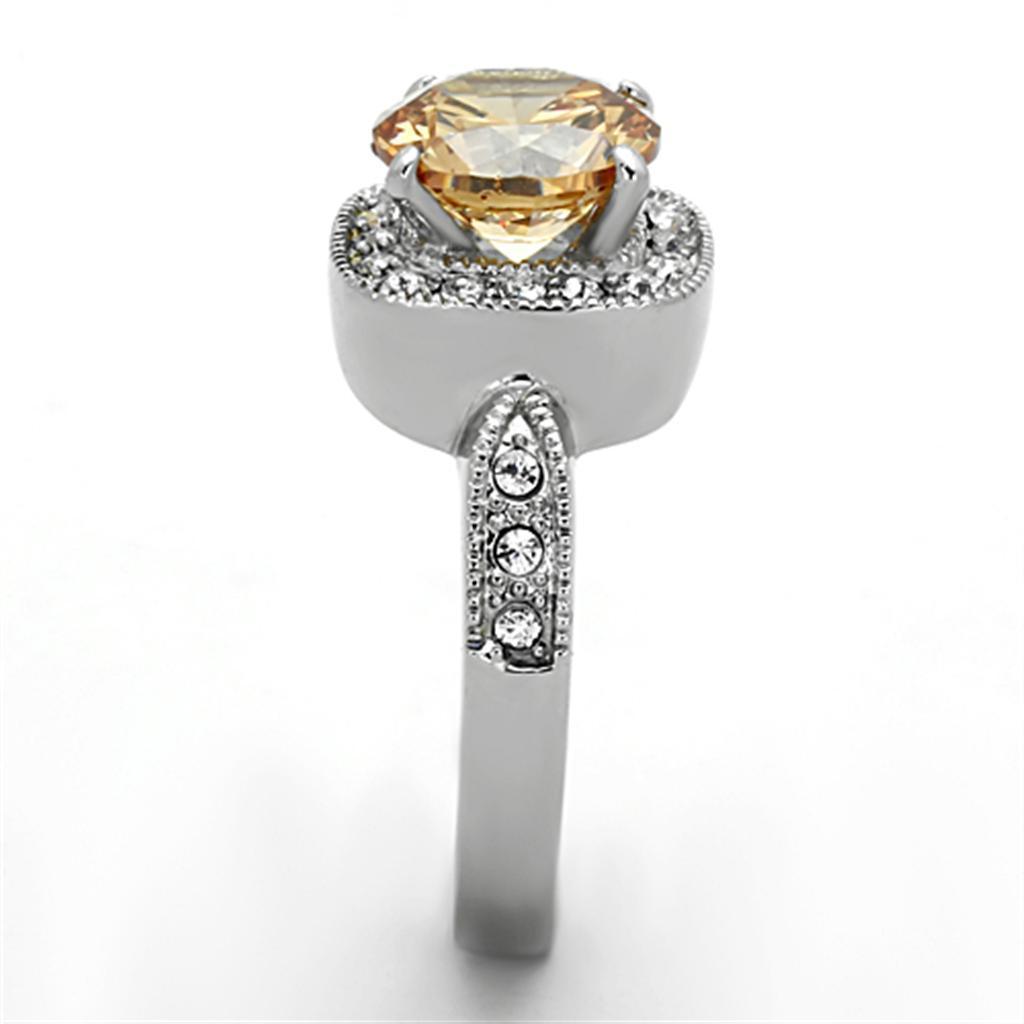 Silver Womens Ring Anillo Para Mujer 316L Stainless Steel Ring with AAA Grade CZ in Champagne Color - Jewelry Store by Erik Rayo