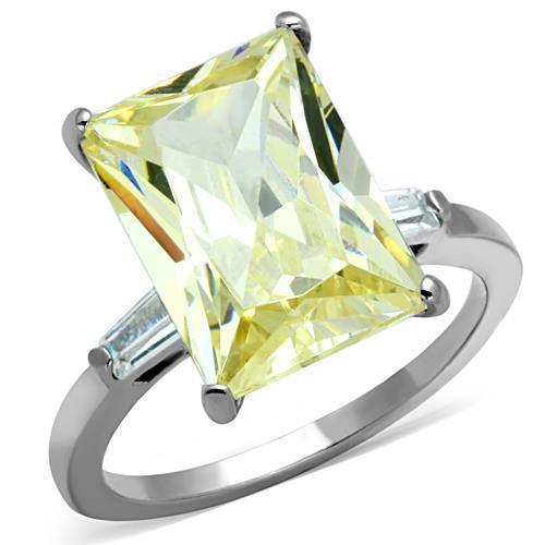 Silver Womens Ring Anillo Para Mujer y Ninos Unisex Kids 316L Stainless Steel Ring with AAA Grade CZ in Citrine Yellow - Jewelry Store by Erik Rayo