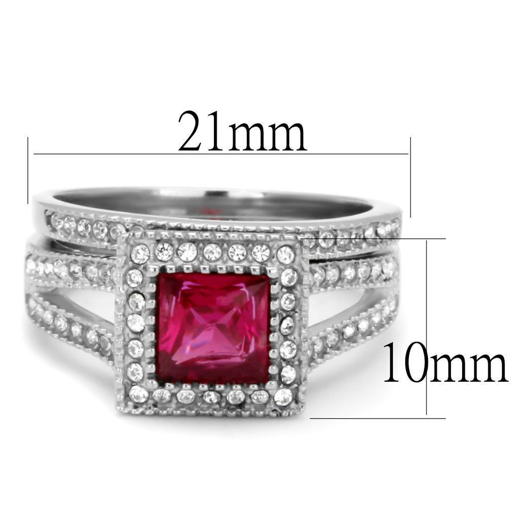 Silver Womens Ring Anillo Para Mujer 316L Stainless Steel Ring with AAA Grade CZ in Ruby - Jewelry Store by Erik Rayo