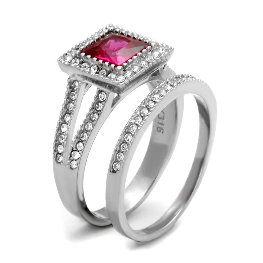 Silver Womens Ring Anillo Para Mujer 316L Stainless Steel Ring with AAA Grade CZ in Ruby - Jewelry Store by Erik Rayo
