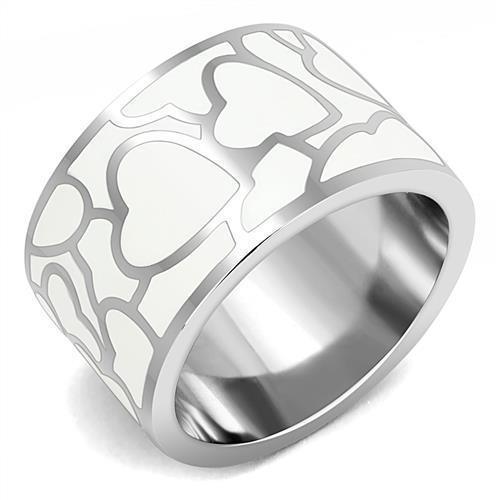 Silver Womens Ring Anillo Para Mujer 316L Stainless Steel Ring with Epoxy in White Feltre - Jewelry Store by Erik Rayo