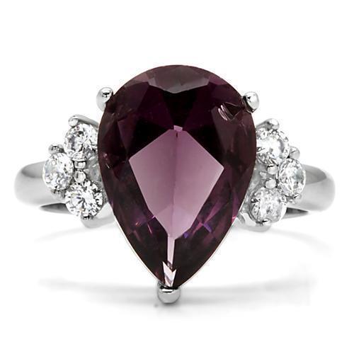 Silver Womens Ring Anillo Para Mujer 316L Stainless Steel Ring with Glass in Amethyst - Jewelry Store by Erik Rayo