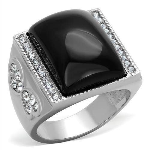 Silver Womens Ring Anillo Para Mujer 316L Stainless Steel Ring with Glass in Jet - Jewelry Store by Erik Rayo