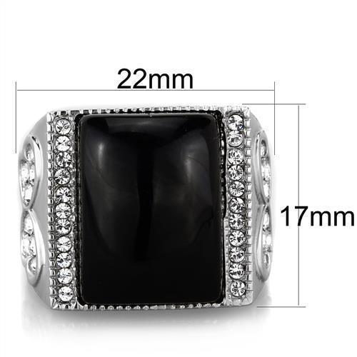 Silver Womens Ring Anillo Para Mujer 316L Stainless Steel Ring with Glass in Jet - Jewelry Store by Erik Rayo