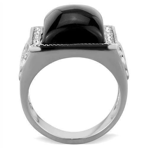 Silver Womens Ring Anillo Para Mujer 316L Stainless Steel Ring with Glass in Jet - Jewelry Store by Erik Rayo