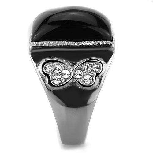 Silver Womens Ring Anillo Para Mujer 316L Stainless Steel Ring with Glass in Jet - Jewelry Store by Erik Rayo
