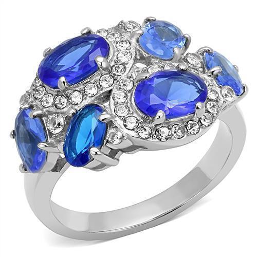 Silver Womens Ring Anillo Para Mujer 316L Stainless Steel Ring with Glass in Sapphire - Jewelry Store by Erik Rayo