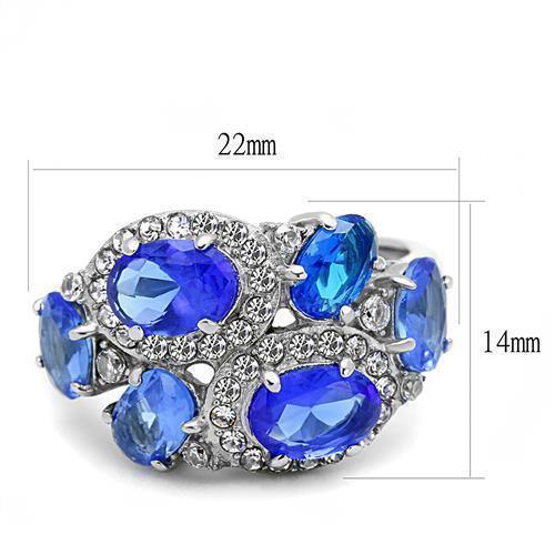 Silver Womens Ring Anillo Para Mujer 316L Stainless Steel Ring with Glass in Sapphire - Jewelry Store by Erik Rayo