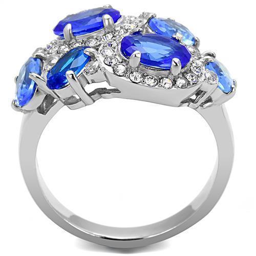 Silver Womens Ring Anillo Para Mujer 316L Stainless Steel Ring with Glass in Sapphire - Jewelry Store by Erik Rayo