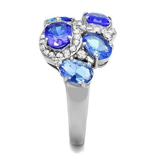 Silver Womens Ring Anillo Para Mujer 316L Stainless Steel Ring with Glass in Sapphire - Jewelry Store by Erik Rayo