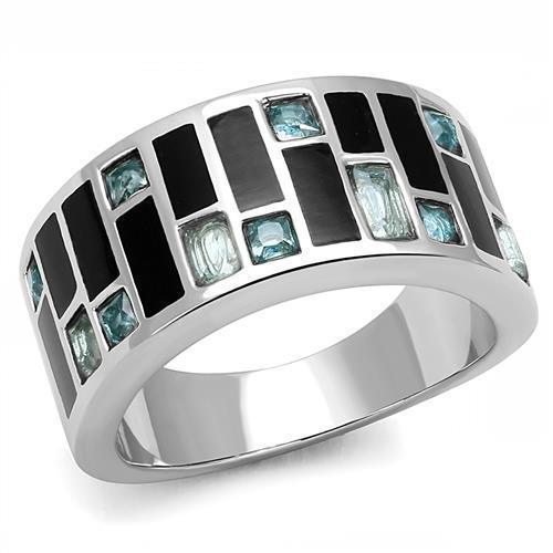 Silver Womens Ring Anillo Para Mujer 316L Stainless Steel Ring with Glass in Sea Blue Pesaro - Jewelry Store by Erik Rayo