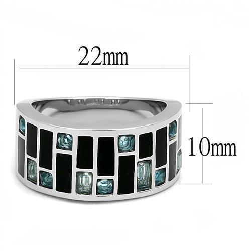 Silver Womens Ring Anillo Para Mujer 316L Stainless Steel Ring with Glass in Sea Blue Pesaro - Jewelry Store by Erik Rayo