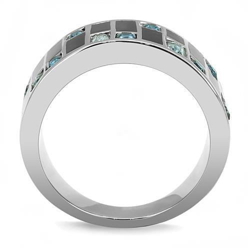 Silver Womens Ring Anillo Para Mujer 316L Stainless Steel Ring with Glass in Sea Blue Pesaro - Jewelry Store by Erik Rayo