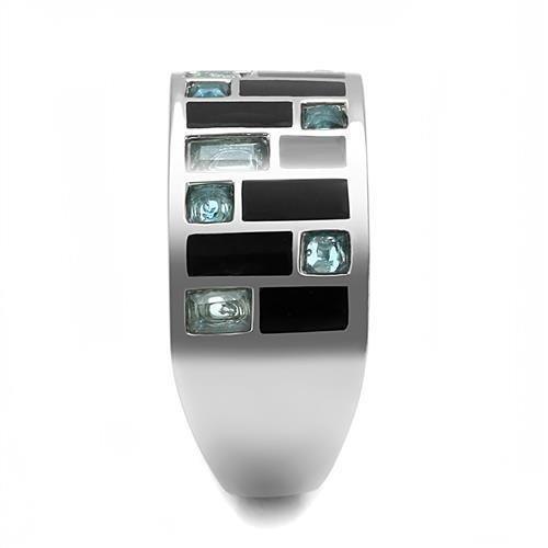 Silver Womens Ring Anillo Para Mujer 316L Stainless Steel Ring with Glass in Sea Blue Pesaro - Jewelry Store by Erik Rayo