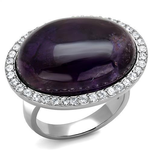 Silver Womens Ring Anillo Para Mujer 316L Stainless Steel Ring with Semi-Precious Amethyst Crystal in Amethyst - Jewelry Store by Erik Rayo