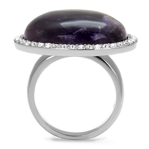 Silver Womens Ring Anillo Para Mujer 316L Stainless Steel Ring with Semi-Precious Amethyst Crystal in Amethyst - Jewelry Store by Erik Rayo