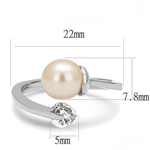 Silver Womens Ring Anillo Para Mujer 316L Stainless Steel Ring with Synthetic Pearl in Light Peach - Jewelry Store by Erik Rayo