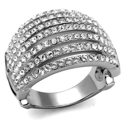 Silver Womens Ring Anillo Para Mujer 316L Stainless Steel Ring with Top Grade Crystal in Clear Boston - Jewelry Store by Erik Rayo