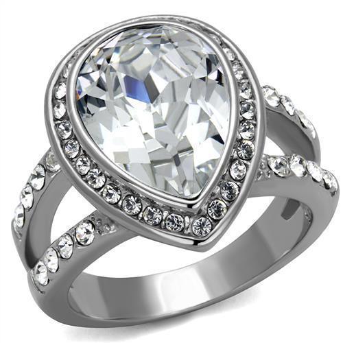 Silver Womens Ring Anillo Para Mujer 316L Stainless Steel Ring with Top Grade Crystal in Clear Jersey - Jewelry Store by Erik Rayo
